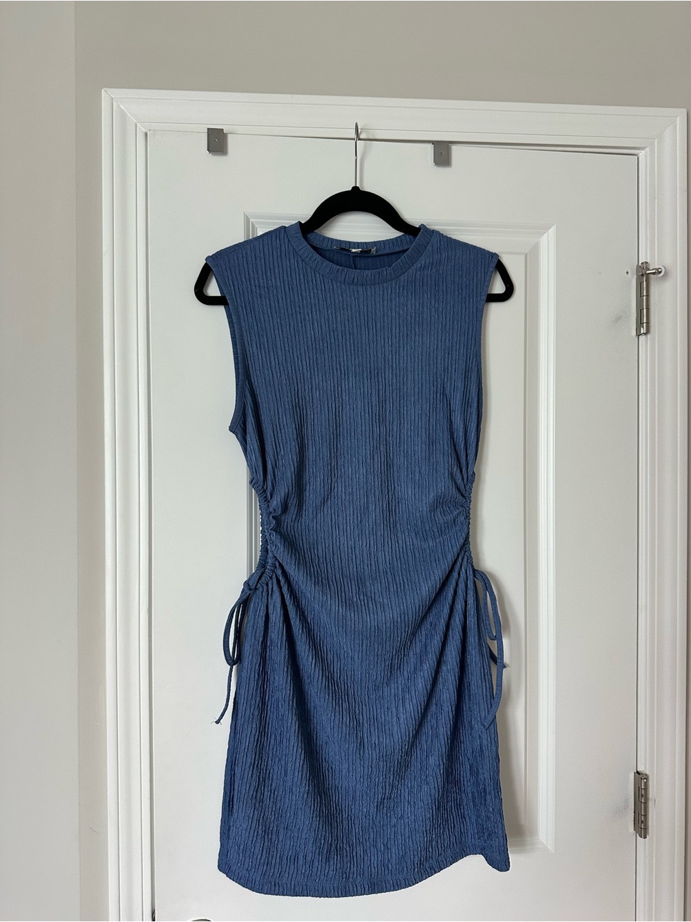 HYFVE blue ribbed mini dress with side cutouts and ties size large